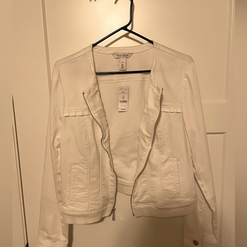 White House Black Market White Denim Fitted Jacket